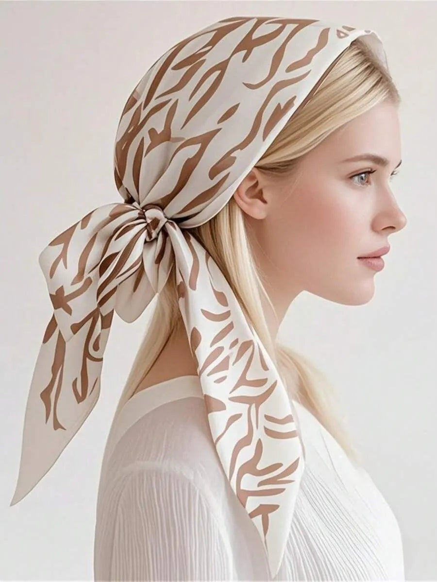 1pc 90x90 Women's Spring And Summer Striped Silk Scarf Twill Scarf Hair Scarf Silk Feeling Versatile Fashion Square Scarf