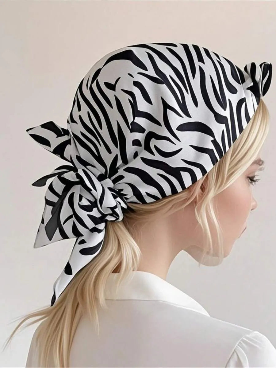 1pc 90x90 Women's Spring And Summer Striped Silk Scarf Twill Scarf Hair Scarf Silk Feeling Versatile Fashion Square Scarf