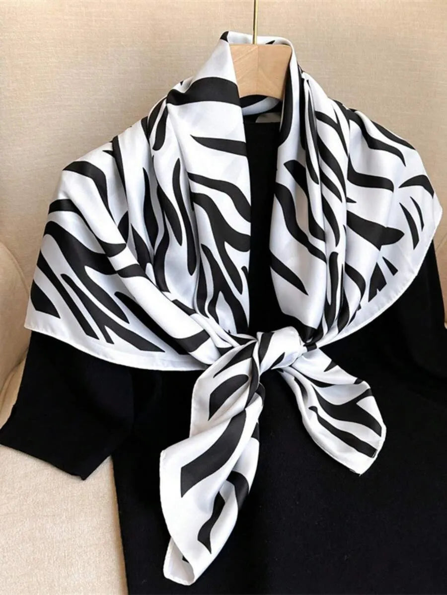 1pc 90x90 Women's Spring And Summer Striped Silk Scarf Twill Scarf Hair Scarf Silk Feeling Versatile Fashion Square Scarf