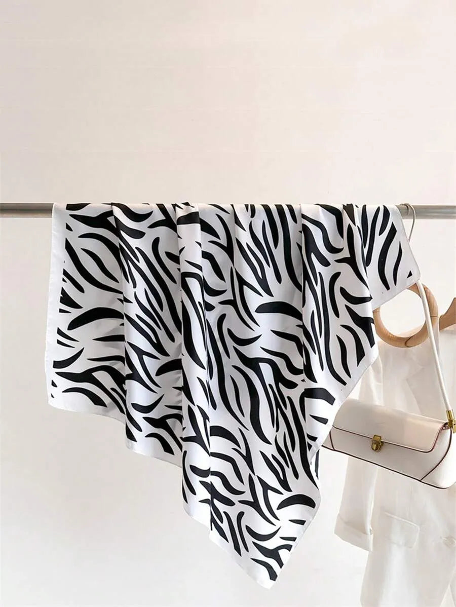 1pc 90x90 Women's Spring And Summer Striped Silk Scarf Twill Scarf Hair Scarf Silk Feeling Versatile Fashion Square Scarf