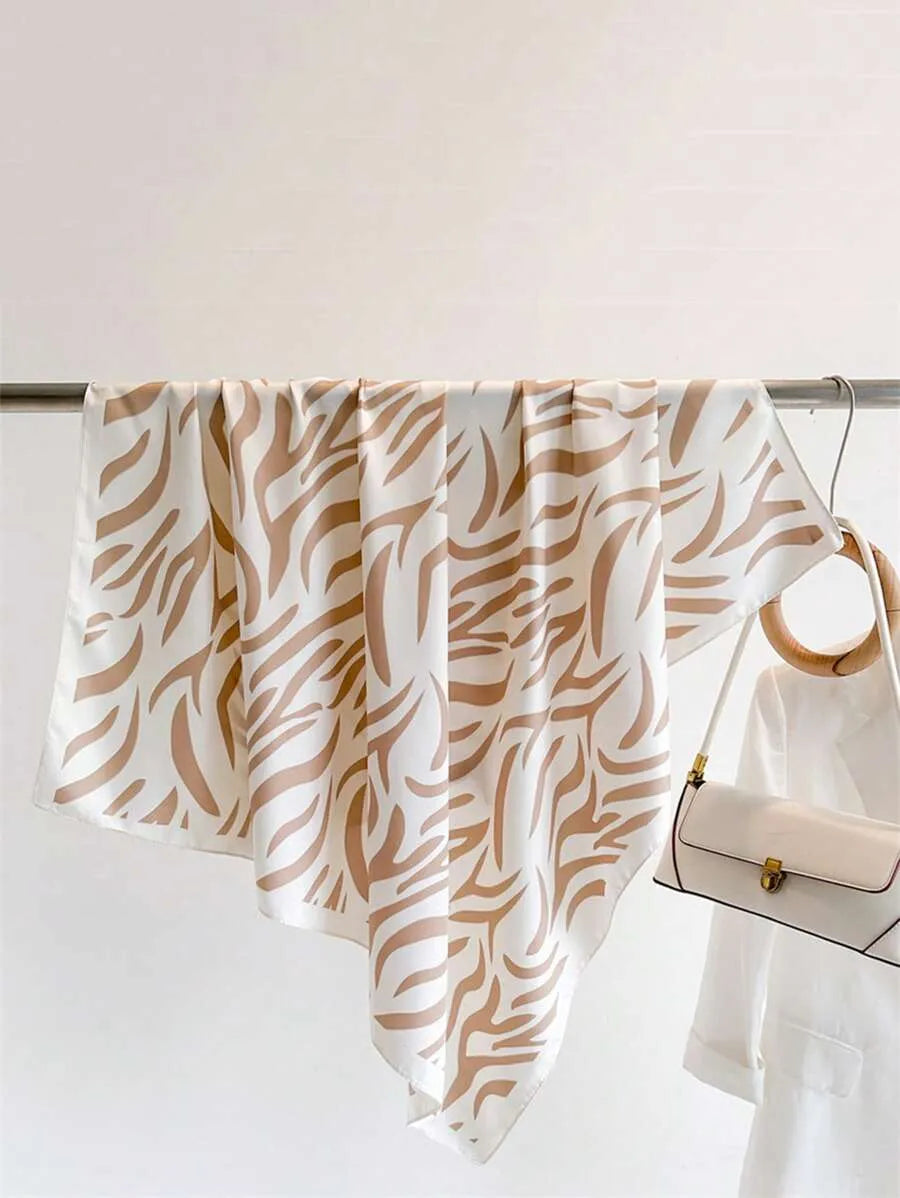 1pc 90x90 Women's Spring And Summer Striped Silk Scarf Twill Scarf Hair Scarf Silk Feeling Versatile Fashion Square Scarf