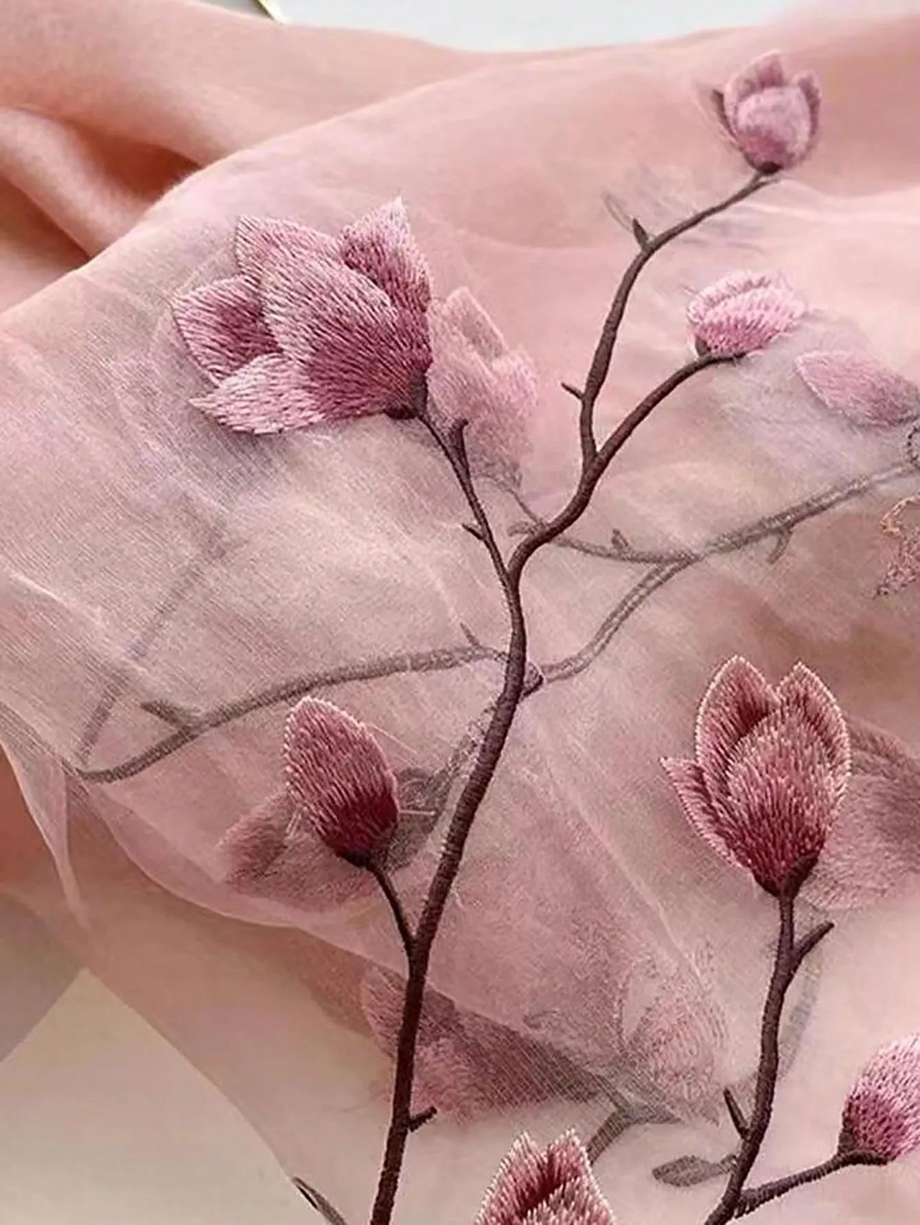 1pc Ladies' Floral Embroidery Fashion Scarf, Daily Silk & Knit Blend Shawl/Pashmina Long Scarf for Outfit Accessories