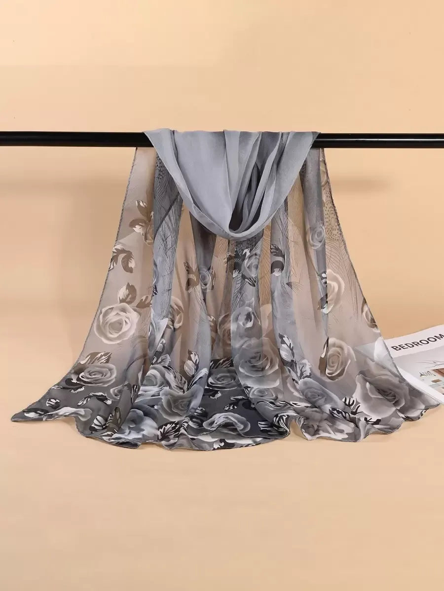 1pc Floral Print Chiffon Scarf Elegant Women Scarf Accessories for Valentine's Day