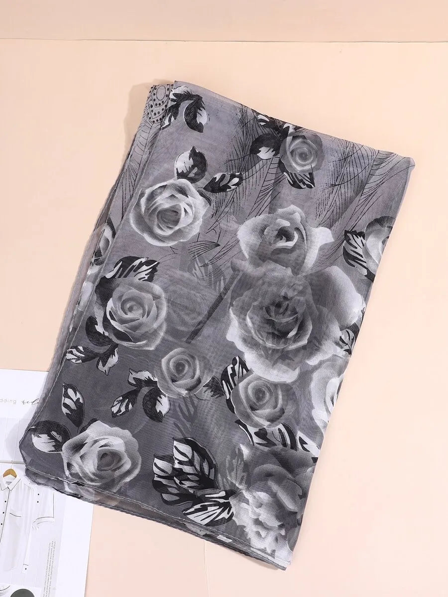 1pc Floral Print Chiffon Scarf Elegant Women Scarf Accessories for Valentine's Day