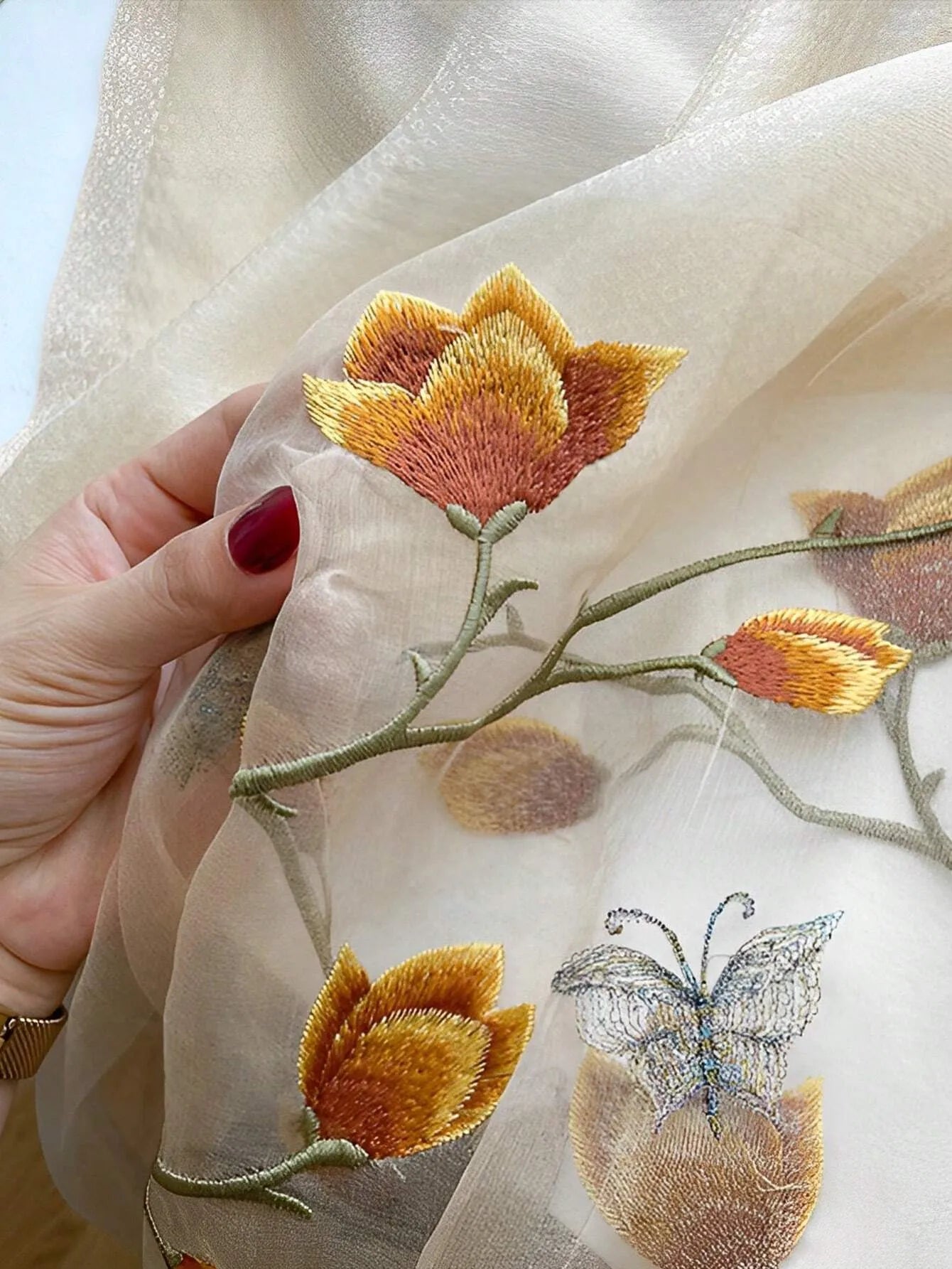 1pc Ladies' Floral Embroidery Fashion Scarf, Daily Silk & Knit Blend Shawl/Pashmina Long Scarf for Outfit Accessories